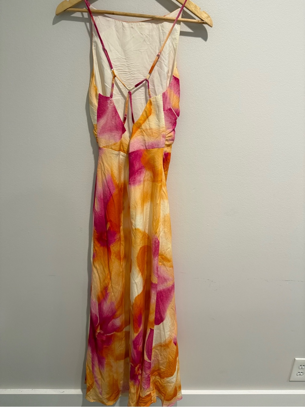 Bobbles & Lace Dress S Pink Orange Floral Backless Maxi Wedding Guest Luau - Picture 4 of 14